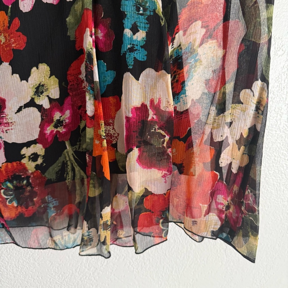 Chicos Silk Midi Skirt Size Large 2 Multicolor Floral Flowy Skirt Lightweight - Picture 4 of 6